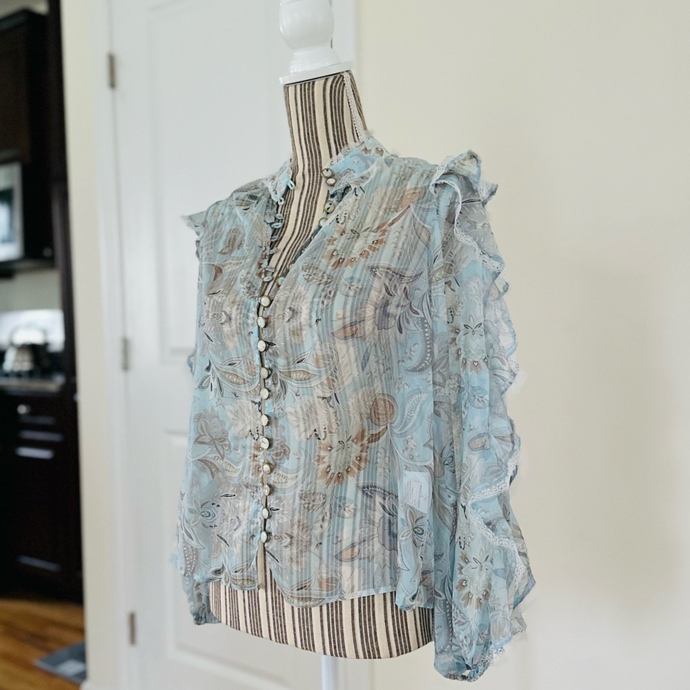 NWT 70/ 21 Sheer Chiffon Floral Blouse See Through Medium M